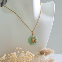 Good Translucency Icy Apple Green Jadeite "Cherry Blossom" Pendant (JAB005210) 8