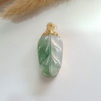Highly Translucent Icy with Green Jadeite “Auspicious Leaf” Pendant (JAB005217) 5