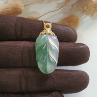 Highly Translucent Icy with Green Jadeite “Auspicious Leaf” Pendant (JAB005217) 1