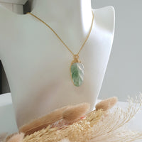 Highly Translucent Icy with Green Jadeite “Auspicious Leaf” Pendant (JAB005217) 8