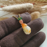 Good Translucency Icy Brilliant Orange Jadeite "Rabbit and Carrot" Pendant (JAB005238) 3