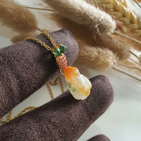 Good Translucency Icy Brilliant Orange Jadeite "Rabbit and Carrot" Pendant (JAB005238) 5