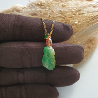 Translucent Brilliant Green Jadeite "Rabbit and Carrot" Pendant (JAB005243) 1