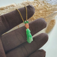 Translucent Brilliant Green Jadeite "Rabbit and Carrot" Pendant (JAB005243) 2