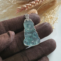Glassy Translucent Ice Blue "Baby Buddha" Pendant (JAB005256) 4