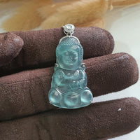 Glassy Translucent Ice Blue "Baby Buddha" Pendant (JAB005256) 7
