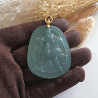 Highly Translucent Icy Bluish Green Jadeite "Guan Gong" Pendant (JAB005346) 2