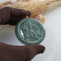 Highly Translucent Icy Bluish Green Jadeite "Victory Medallion Guan Gong" Pendant (JAB005347) 5