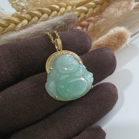 Good Translucency Icy Apple Green Jadeite "Laughing Buddha" Pendant (JAB005366) 3