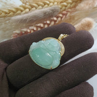 Good Translucency Icy Apple Green Jadeite "Laughing Buddha" Pendant (JAB005366) 4