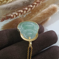 Good Translucency Icy Apple Green Jadeite "Laughing Buddha" Pendant (JAB005366) 5