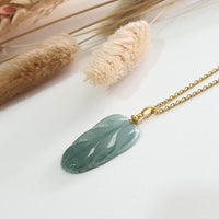 Highly Translucent Icy Light Bluish Green Jadeite “Auspicious Leaf” Pendant (JAB005522) 6