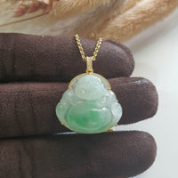 Good Translucency Icy with Icy Apple Green Jadeite "Laughing Buddha" Pendant (JAB005563) 4