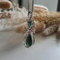 Highly Translucent Omphacite Jadeite "Dazzling Bowtie Cat" Pendant (JAB005653) 4