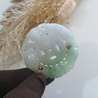 Translucent Green with Light Lavender Jadeite "Auspicious Bats Medallion" Pendant (JAB005685) 5