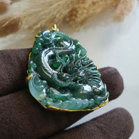 Highly Translucency Icy Green Jadeite "Majestic Dragon" Pendant (JAB005763) 8