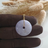 Translucent Icy Brilliant Lavender Jadeite "Auspicious Coin" Pendant (JAB006003) 1
