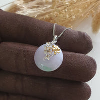 Translucent Icy Brilliant Lavender and Apple Green Jadeite "Enchanted Bee and Baby’s Breath" Pendant (JAB006039) 4