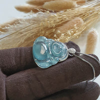 Highly Translucent Icy Blue "Laughing Buddha" Pendant (JAB006064) 4
