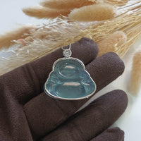 Highly Translucent Icy Blue "Laughing Buddha" Pendant (JAB006064) 5