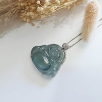 Highly Translucent Icy Blue "Laughing Buddha" Pendant (JAB006064) 6