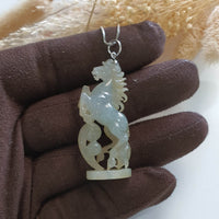 Good Translucent Icy Jadeite "Elite Powerful Galloping Horse" Pendant (JAB006138) 7