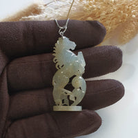 Good Translucent Icy Jadeite "Elite Powerful Galloping Horse" Pendant (JAB006138) 8