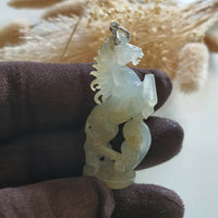 Good Translucent Icy Jadeite "Elite Powerful Galloping Horse" Pendant (JAB006138) 6