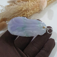 Good Translucency Icy Lavender and Green "Morning Glory" Pendant (JAB006140) 5