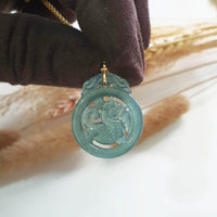 Highly Translucent Icy Bluish Green "Pixiu" Pendant (JAB006246) 3