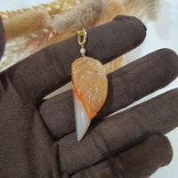 Translucent Icy Orangey Red Jadeite "Dragon and Dragon’s Tooth" Pendant (JAB006321) 1