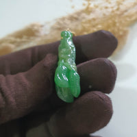 Translucent Brilliant Deep Green Jadeite “Auspicious Peanuts” Pendant (JAB006436) 4