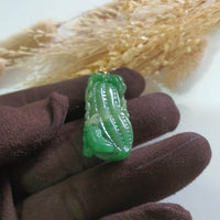 Translucent Brilliant Deep Green Jadeite “Auspicious Peanuts” Pendant (JAB006436) 6