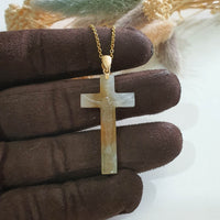 Translucent Icy and Icy Honey Yellowish Jadeite "Crucifix" Pendant (JAB006452) 2
