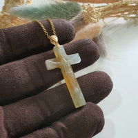 Translucent Icy and Icy Honey Yellowish Jadeite "Crucifix" Pendant (JAB006452) 3