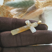 Translucent Icy and Icy Honey Yellowish Jadeite "Crucifix" Pendant (JAB006452) 5