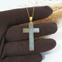 Translucent Icy and Icy Yellowish Jadeite "Crucifix" Pendant (JAB006453) 1