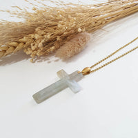 Translucent Icy and Icy Yellowish Jadeite "Crucifix" Pendant (JAB006453) 6