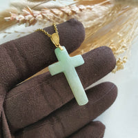 Translucent Light Apple Green and Yellow Jadeite "Crucifix" Pendant (JAB006463) 4