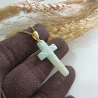 Translucent Light Apple Green and Yellow Jadeite "Crucifix" Pendant (JAB006463) 5