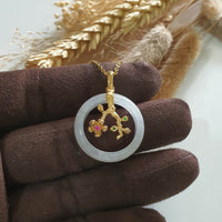 Highly Translucent Icy Jadeite "Cherry Blossom" Pendant (JAB006526) 2