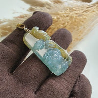 Good Translucency Icy Yellow and Bluish Green Jadeite “Joyful Bloom” Pendant (JAB006631) 2