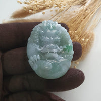 Translucent Icy Green Jadeite "Majestic Dragon” Pendant (JAB006632) 1