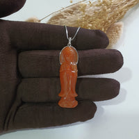 Translucent Brilliant Orangey Red Jadeite "Goddess of Mercy" Pendant (JAB006741) 1