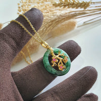 Translucency Brilliant Flower Green Jadeite "Cherry Blossom" Pendant (JAB006965) 2