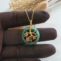 Translucency Brilliant Flower Green Jadeite "Cherry Blossom" Pendant (JAB006965) 1