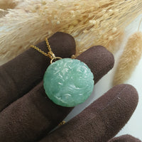 Translucent Icy Green Jadeite "Prosperity Fish and Lotus" Pendant (JAB006984) 4