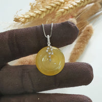 Good Translucent Icy Brilliant Yellow Jadeite “The Stars” Coin Pendant (JAB007154) 6
