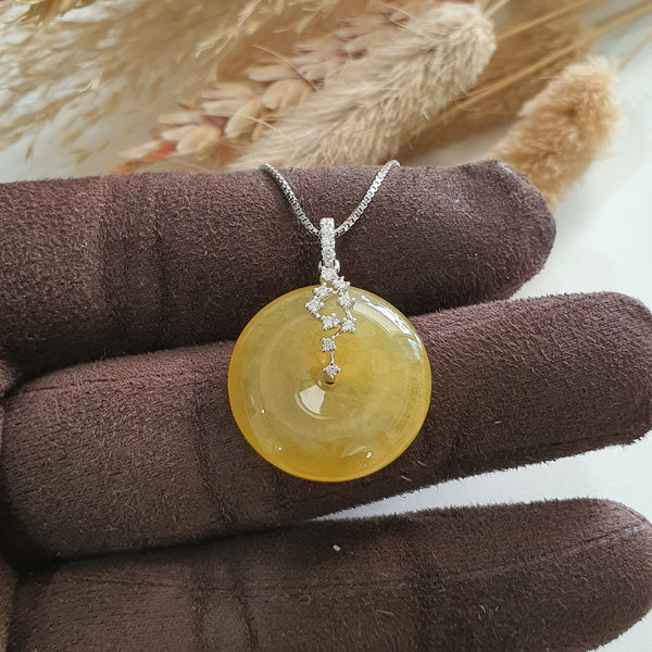 Good Translucent Icy Brilliant Yellow Jadeite “The Stars” Coin Pendant (JAB007154) 1