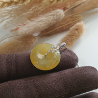Good Translucent Icy Brilliant Yellow Jadeite “The Stars” Coin Pendant (JAB007154) 3